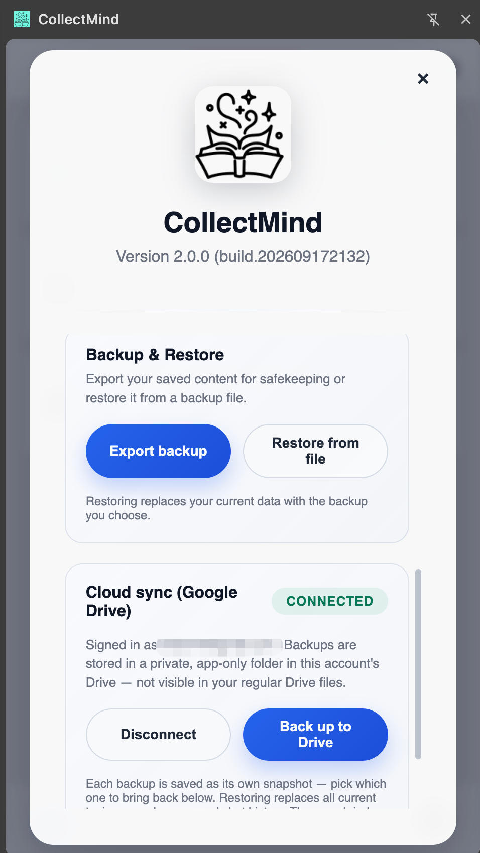 Settings, backup and cloud